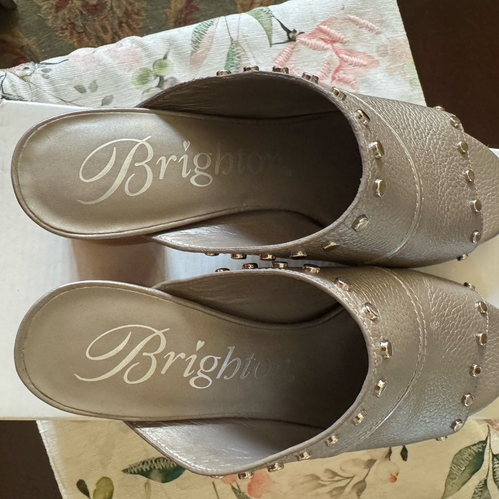 Brighton Women's Silver Studded Mules